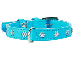 Ошейник для собак Collar Цветочек, кожаный с клеевыми стразами, синий, 12мм, 21-29 см