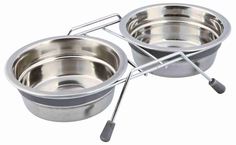 Миски на подставке с шумовыми заглушками, 2 х 0.45 л/ф 13 см, серый, Trixie (25231)