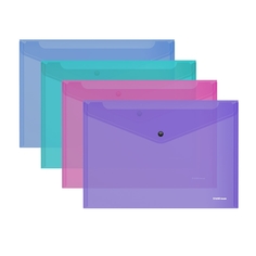 Папка-конверт на кнопке пластиковая ErichKrause Glossy Vivid, полупрозрачная, A4, ассорти