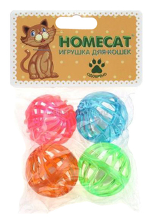 Игрушка для кошек Homecat Мячи пластиковые Калейдоскоп с колокольчиком, диаметр 4см, 4 шт
