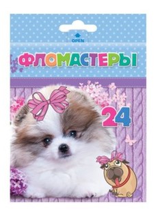 Фломастеры. Hatber. VK. Милые собачки. В картонной коробке с европодвесом. 24 цвета