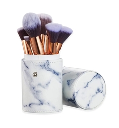 Набор из 10 кисточек для нанесения макияжа в футляре-тубусе Premium brushes Marble Wellywell