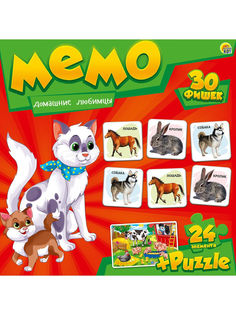 Мемо (30 фишек) + пазлы (24 элемента) "Домашние любимцы" Рыжий кот