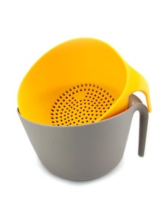 Дуршлаг с чашей "Фея кухни", желтый с серой чашей, пластик