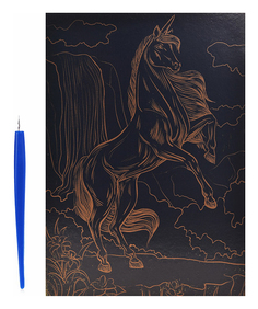 Гравюра Рыжий кот А5 с эффектом золота Красивый единорог