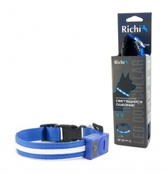 Ошейник для собак Richi LED, светящийся, синий, 3 режима, 32-34 см