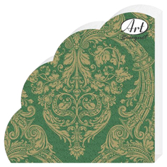 Салфетки Bouquet Rondo круглые бумажные трехслойные d 32 см золотой орнамент на зеленом