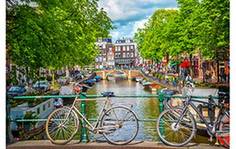 Холст с красками "Палитра. Рисование по номерам. Велосипеды на мосту в Амстердаме" Рыжий кот