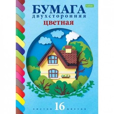 Набор бумаги цветной двухсторонней Hatber ECO А4 16 листов 16 цветов На скобе Домик в лесу
