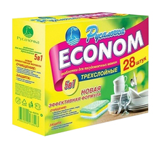 Таблетки Русалочка econom для посудомоечной машины 5 в 1 28 шт Rusalochka