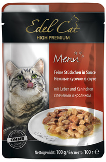 Влажный корм для кошек Edel Cat ,с печенью и кроликом в соусе 20шт, 100г