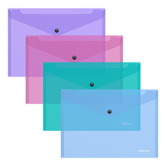 Папка-конверт на кнопке пластиковая ErichKrause Glossy Vivid, полупрозрачная, B5, ассорти