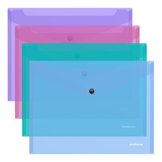 Папка-конверт на кнопке пластиковая ErichKrause Glossy Vivid, полупрозрачная, FC, ассорти