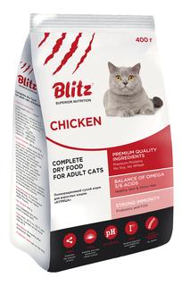 Сухой корм для кошек BLITZ, курица, 0,4кг