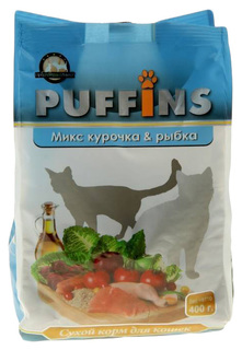 Сухой корм для кошек Puffins, Курочка и рыбка, 0,4кг