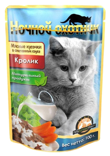 Влажный корм для кошек Ночной Охотник, кролик, 24шт, 100г