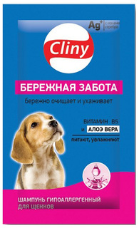 Шампунь для щенков Cliny Бережная забота, алоэ вера и пророщенная пшеница, 10 мл