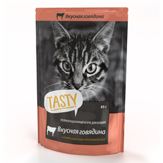 Влажный корм для кошек TASTY, с говядиной в желе, 25шт по 85г