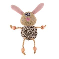 Мягкая игрушка для собак GiGwi Заяц с плетеным мячиком с колокольчиком, длина 15 см
