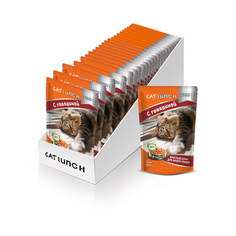 Влажный корм для кошек Cat Lunch, кусочки в желе с говядиной, 24шт по 85г