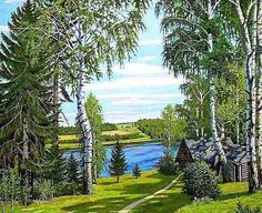 Алмазная вышивка Алмазная Живопись Домик у речки, 50x40 см