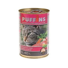 Влажный корм для кошек Puffins, ягненок в желе, 415г