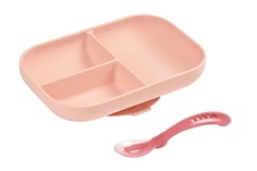 Набор детской посуды BEABA тарелка, ложка Set repas silicone avec ventouse rose