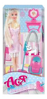 Кукла Ася Блондинка в розовом платье с пылесосом Уборка Toys Lab
