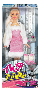 Кукла Ася Блондинка в розовом платье и белой шубке Городской стиль Toys Lab
