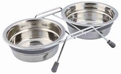 Миски на подставке с шумовыми заглушками, 2 х 1.5 l/ф 21 cm, серый, Trixie (25233)