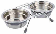 Миски на подставке с шумовыми заглушками, 2 х 0.9 л/ф 16 см, серый, Trixie (25232)