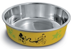 Одинарная миска для собак Triol Mickey&Pluto, сталь, резина, желтый, 0.25 л