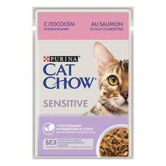 Влажный корм для кошек Cat Chow Sensitive, лосось с кабачками в соусе, 26шт, 85г