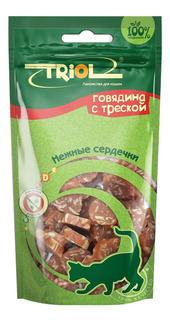 Лакомство для кошек Triol Нежные сердечки фигурки, говядина, треска, 40 г