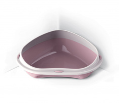 Лоток для кошек Georplast Shuttle 58х48х20,5 см пластиковый угловой с бортиком, розовый