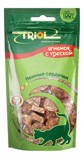 Лакомство для кошек Triol Нежные сердечки фигурки, ягненок, треска, 40 г