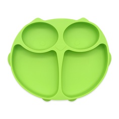 Детская силиконовая тарелка Aiden-Kids с крышкой Сова , зеленый