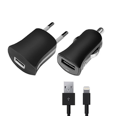 Набор: АЗУ+СЗУ 1А, дата-кабель 8-pin для Apple (MFI), черный, Ultra, Deppa