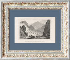 Дарьяльское ущелье, между Грузией и Арменией. Антикварная гравюра 19 века Rarita
