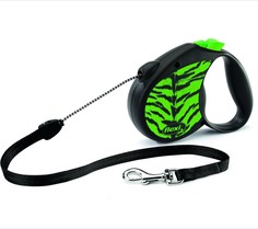 Рулетка-поводок flexi Safari Tiger, зеленая, S, 5 м, до 12 кг