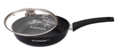 Сковорода антипригарная литая 24см стеклянная крышка Titanium pro Kukmara