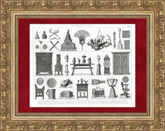 Гравюра Интерьер Западной Европы, предметы быта знати Rarita