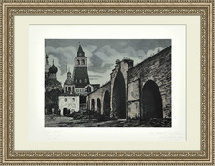 Китай-город и Проломные ворота. Раритетная гравюра И. Павлова, 1944 г. Rarita