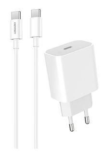 Зарядное устройство Denmen, 20W, QuickCharge TYPE-C + кабель TYPE-C to TYPE-C, 3.6A,белый
