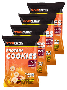 Высокобелковое печенье Pureprotein, Protein cookies, 4шт по 80г (мед и орехи)