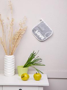 Прихватка "Мари Санна" из рогожки, Леттеринг серый; Размер: 18х18