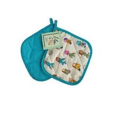 Прихватка "Мари Санна" из рогожки, Кактус+бирюза; Размер: 18х18