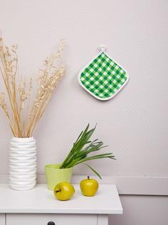 Прихватка "Мари Санна" из рогожки, Клетка салатовая; Размер: 18х18