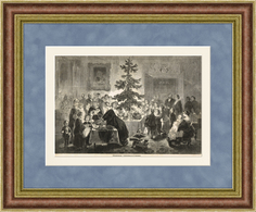 Гравюра Рождественские подарки в раме, 1863 г. Rarita