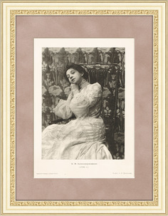 Старинная меццо-тинто гравюра, актриса Вера Комиссаржевская, 1915 г. Rarita